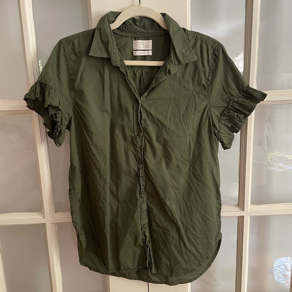 Jcrew button down ruffle sleeved blouse
